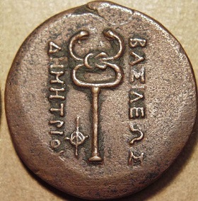 kaduceusz na monecie Demetriusza